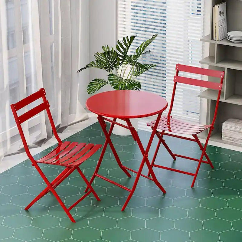 3-Piece Foldable Bistro Set, Red/Yellow/White – 2 Chairs & Round Table