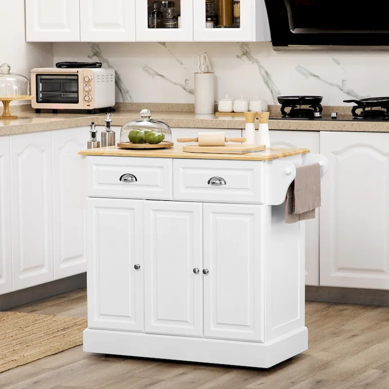 White / Grey Rolling Kitchen Island Cart with Storage – 1 Person
