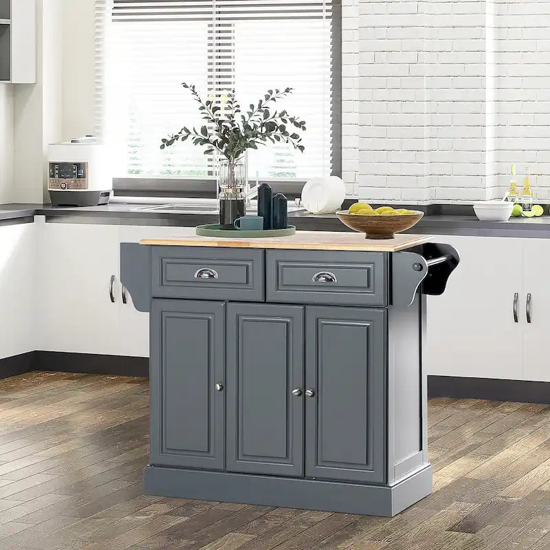 White / Grey Rolling Kitchen Island Cart with Storage – 1 Person