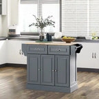 Kitchen Island with Storage, Rolling Kitchen Serving Cart with Rubber Wood Top, Storage Drawer and Cabinet