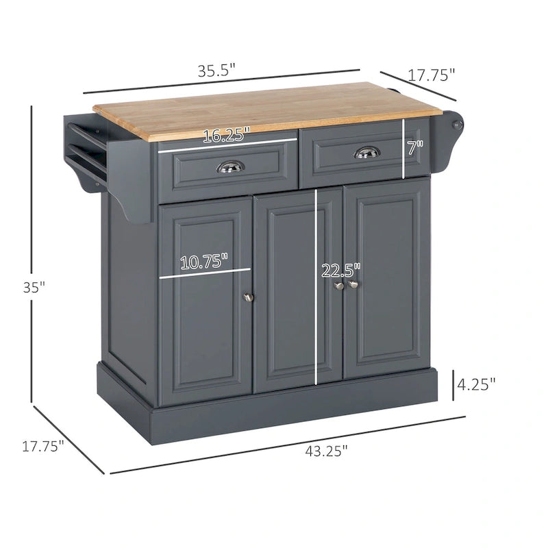 White / Grey Rolling Kitchen Island Cart with Storage – 1 Person