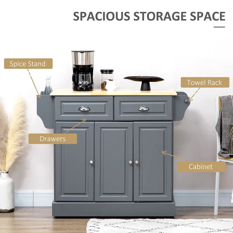 White / Grey Rolling Kitchen Island Cart with Storage – 1 Person