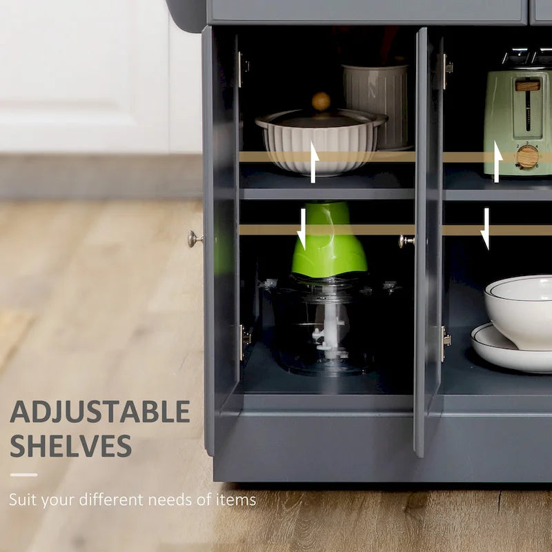 White / Grey Rolling Kitchen Island Cart with Storage – 1 Person