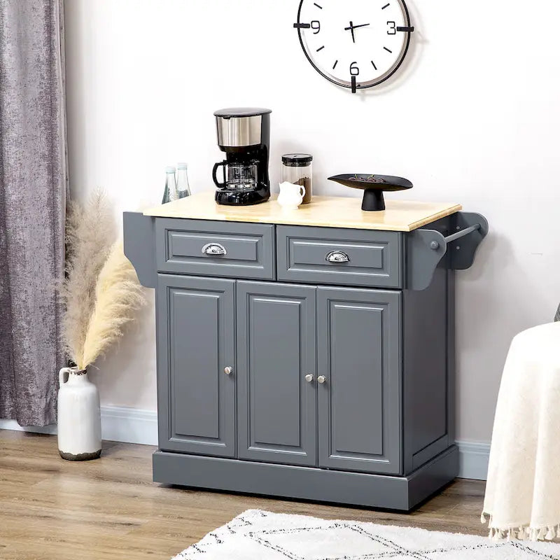 White / Grey Rolling Kitchen Island Cart with Storage – 1 Person