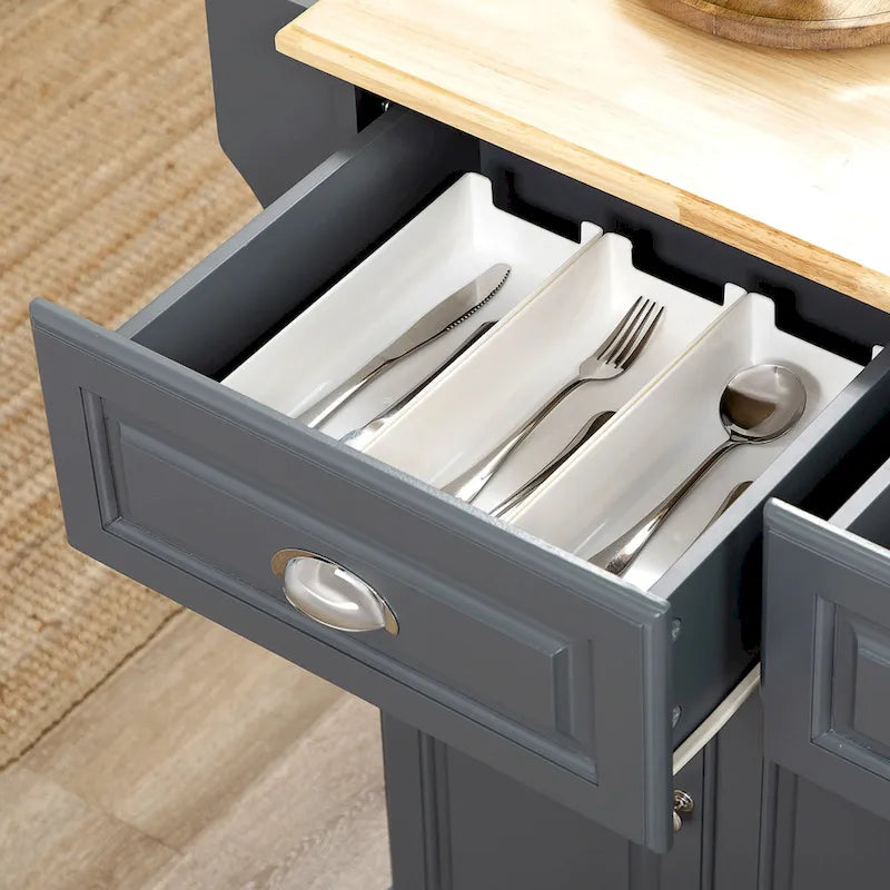 White / Grey Rolling Kitchen Island Cart with Storage – 1 Person