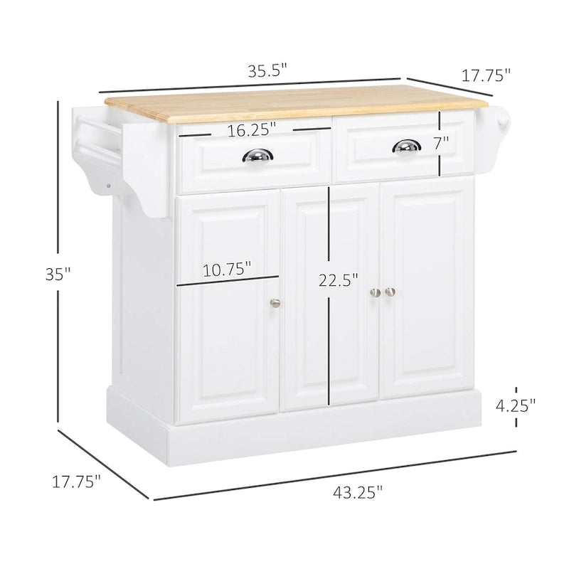 White / Grey Rolling Kitchen Island Cart with Storage – 1 Person