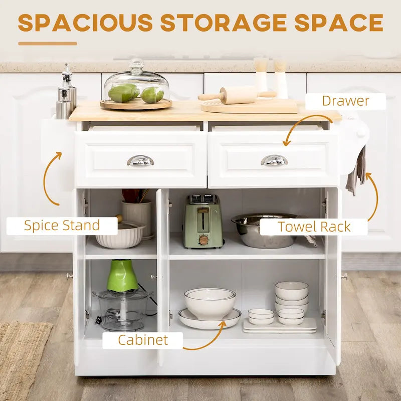 White / Grey Rolling Kitchen Island Cart with Storage – 1 Person
