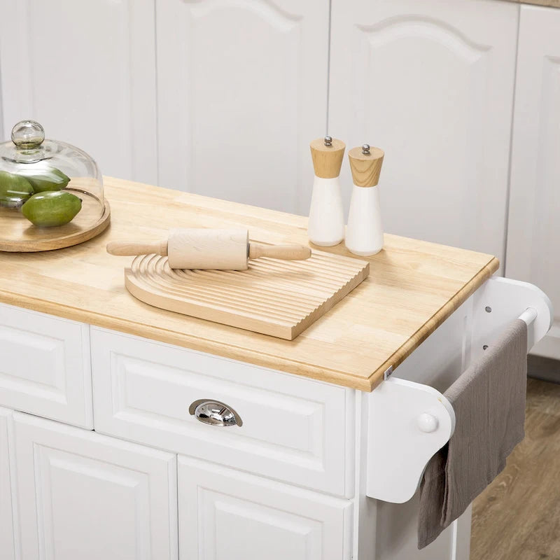 White / Grey Rolling Kitchen Island Cart with Storage – 1 Person