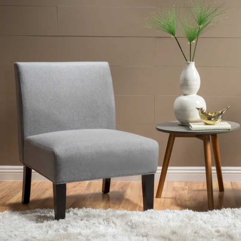 Grey / Light Blue / Light Grey / Dark Teal Contemporary Fabric Slipper Chair, Single Seat