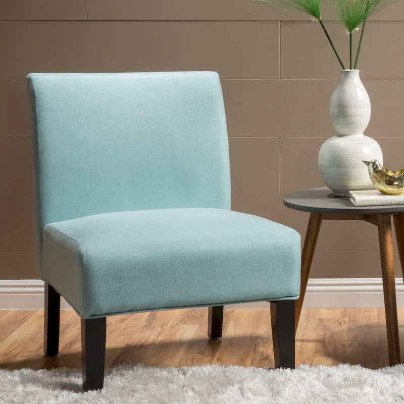 Grey / Light Blue / Light Grey / Dark Teal Contemporary Fabric Slipper Chair, Single Seat