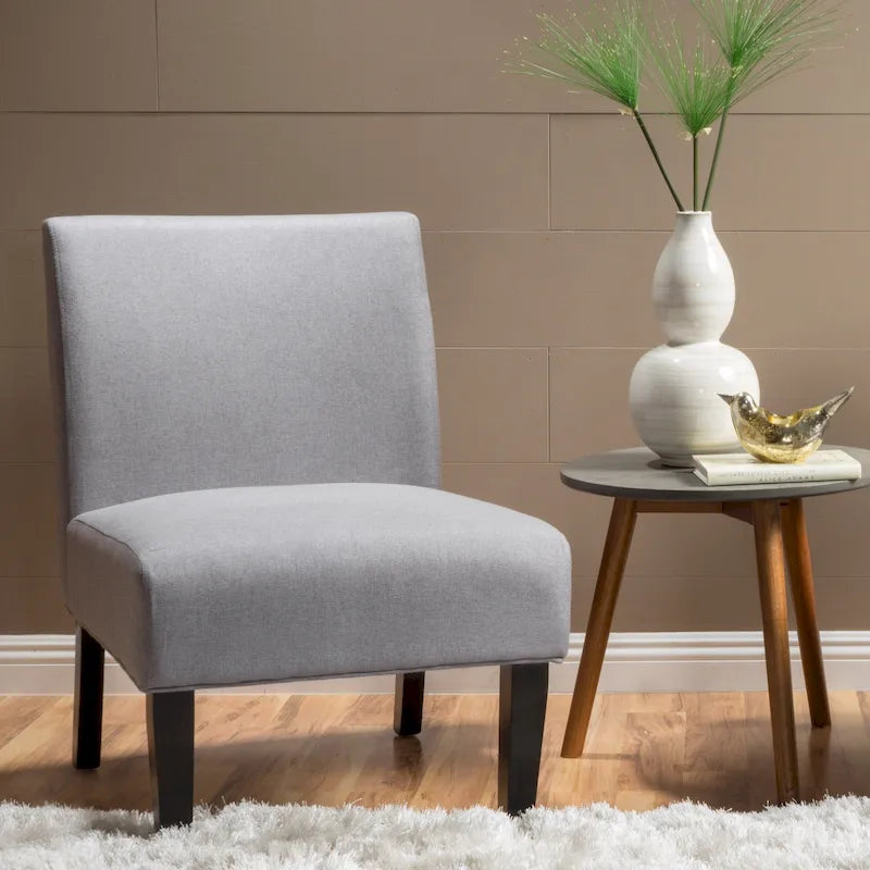 Grey / Light Blue / Light Grey / Dark Teal Contemporary Fabric Slipper Chair, Single Seat