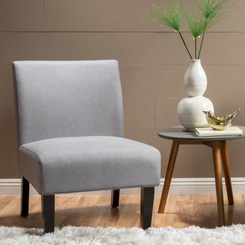 Grey / Light Blue / Light Grey / Dark Teal Contemporary Fabric Slipper Chair, Single Seat