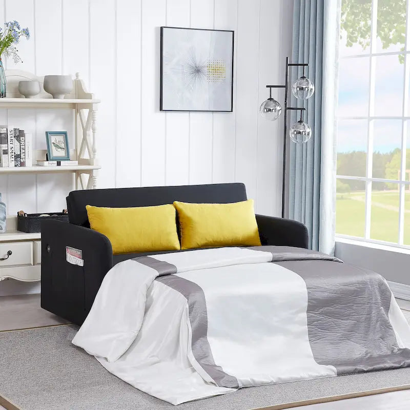 Grey / White / Black Convertible Sofa Bed with USB Port, Seats 2