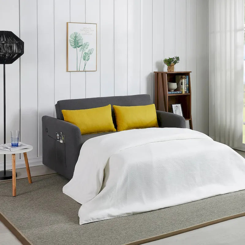 Grey / White / Black Convertible Sofa Bed with USB Port, Seats 2