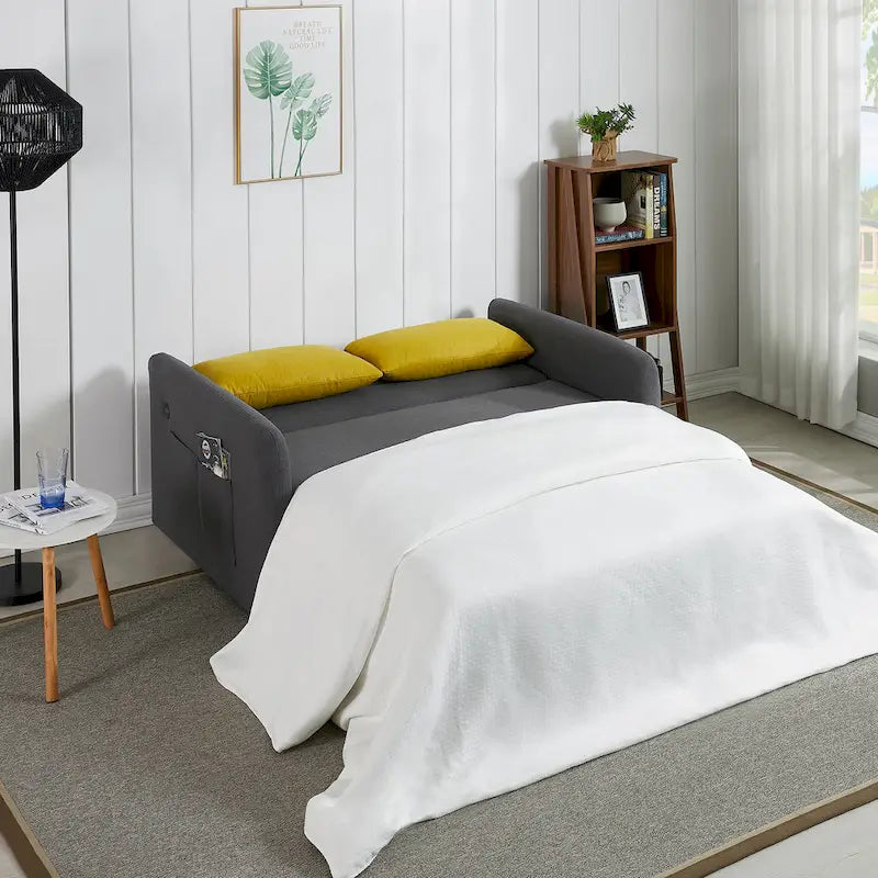 Grey / White / Black Convertible Sofa Bed with USB Port, Seats 2