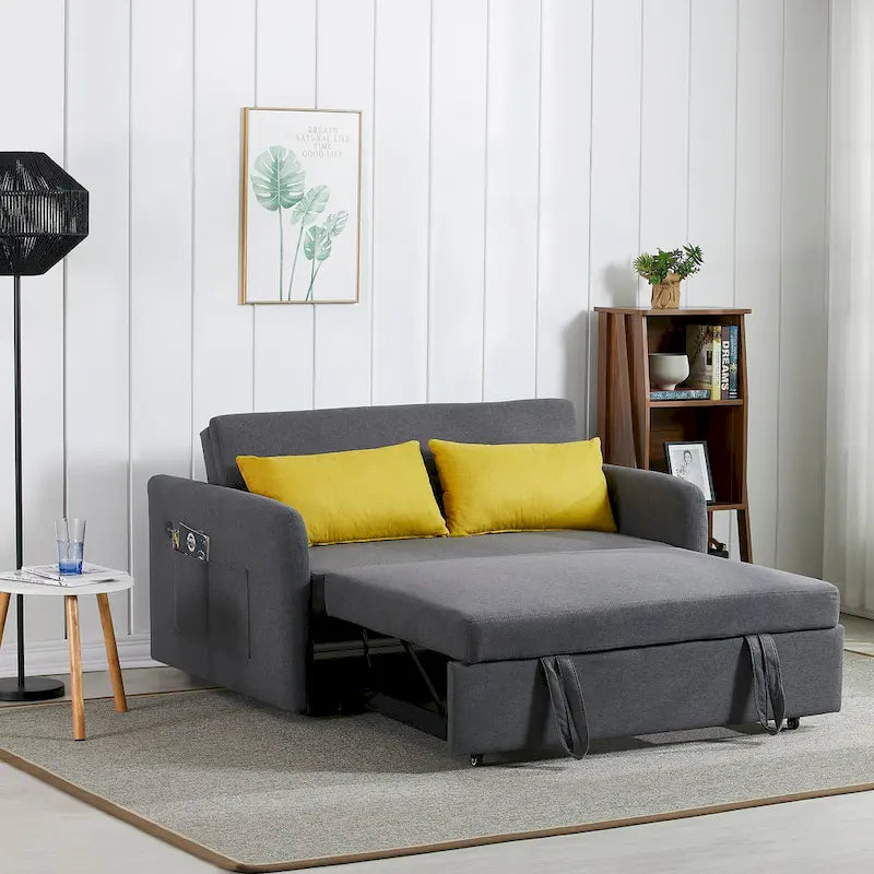 Grey / White / Black Convertible Sofa Bed with USB Port, Seats 2