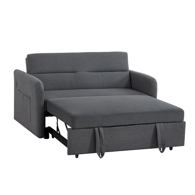 Grey / White / Black Convertible Sofa Bed with USB Port, Seats 2
