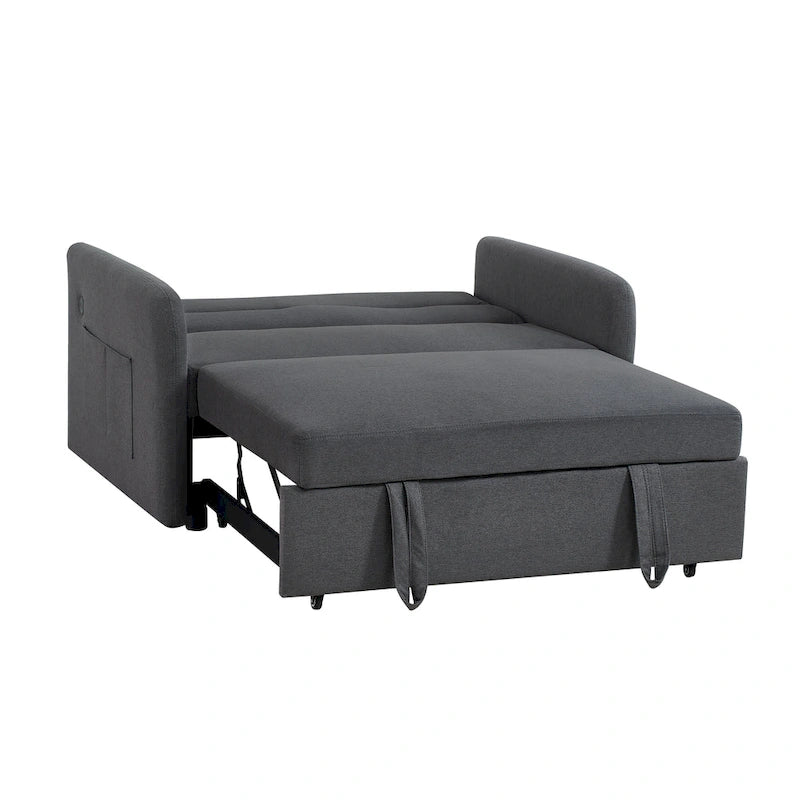 Grey / White / Black Convertible Sofa Bed with USB Port, Seats 2