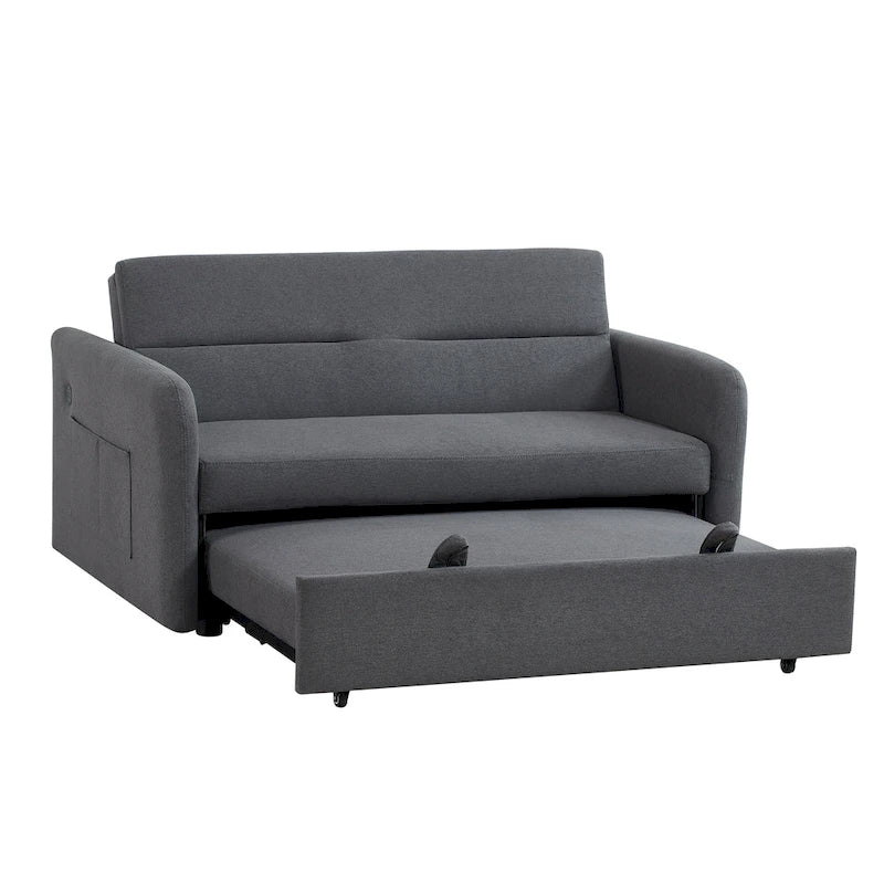 Grey / White / Black Convertible Sofa Bed with USB Port, Seats 2