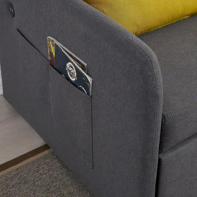 Grey / White / Black Convertible Sofa Bed with USB Port, Seats 2
