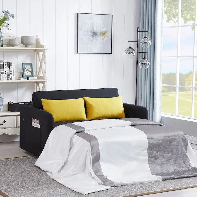Grey / White / Black Convertible Sofa Bed with USB Port, Seats 2
