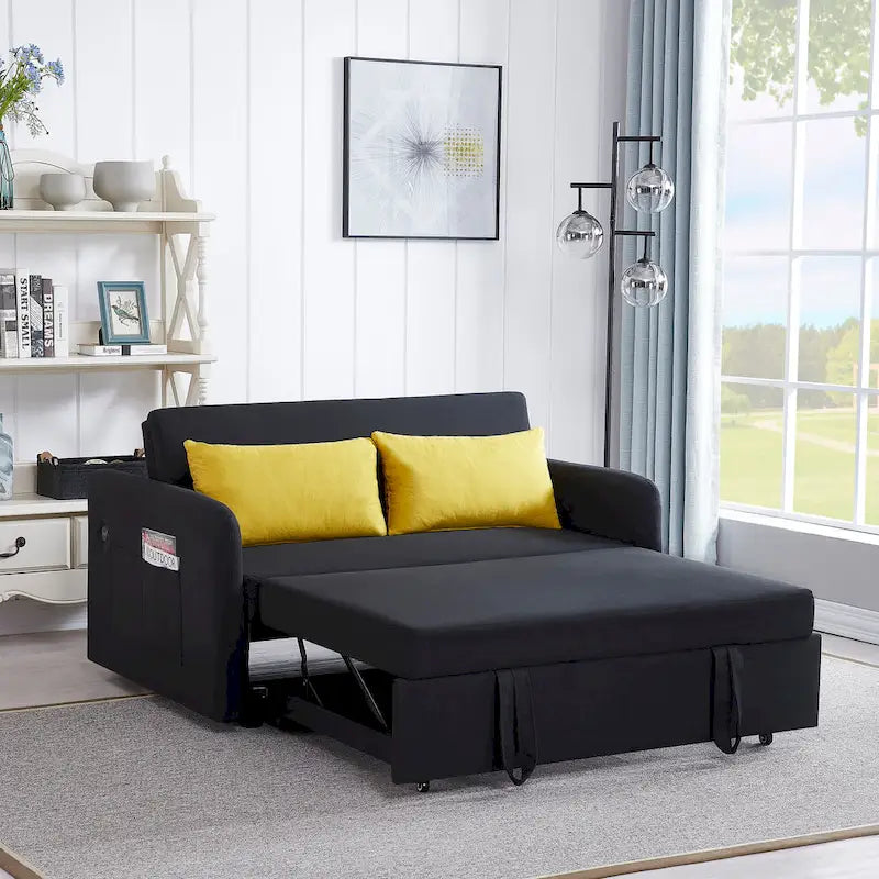 Grey / White / Black Convertible Sofa Bed with USB Port, Seats 2