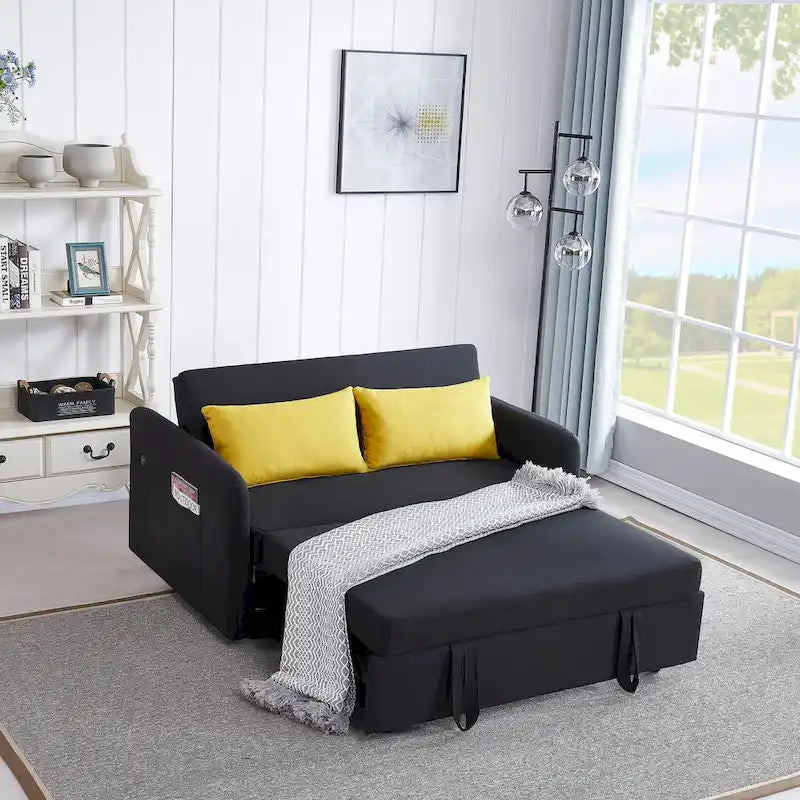 Grey / White / Black Convertible Sofa Bed with USB Port, Seats 2