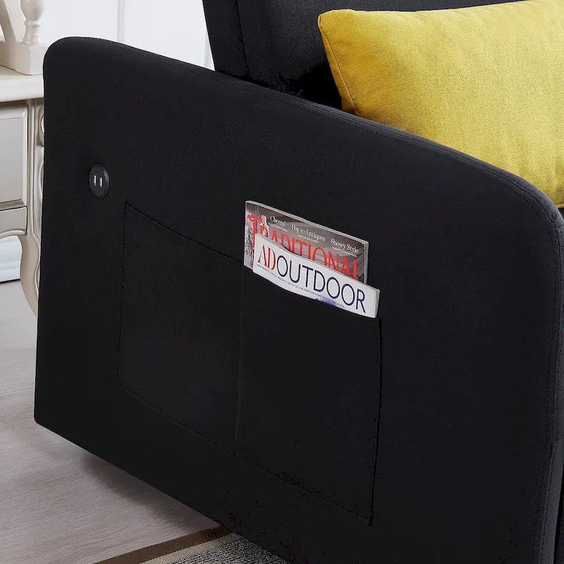 Grey / White / Black Convertible Sofa Bed with USB Port, Seats 2