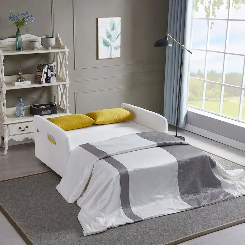 Grey / White / Black Convertible Sofa Bed with USB Port, Seats 2