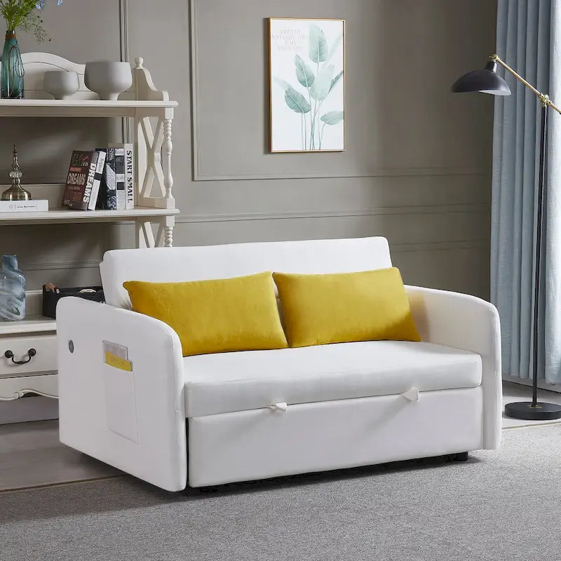 Grey / White / Black Convertible Sofa Bed with USB Port, Seats 2