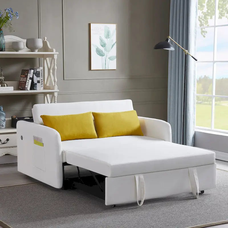 Grey / White / Black Convertible Sofa Bed with USB Port, Seats 2