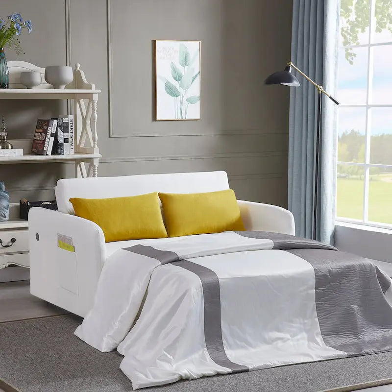 Grey / White / Black Convertible Sofa Bed with USB Port, Seats 2