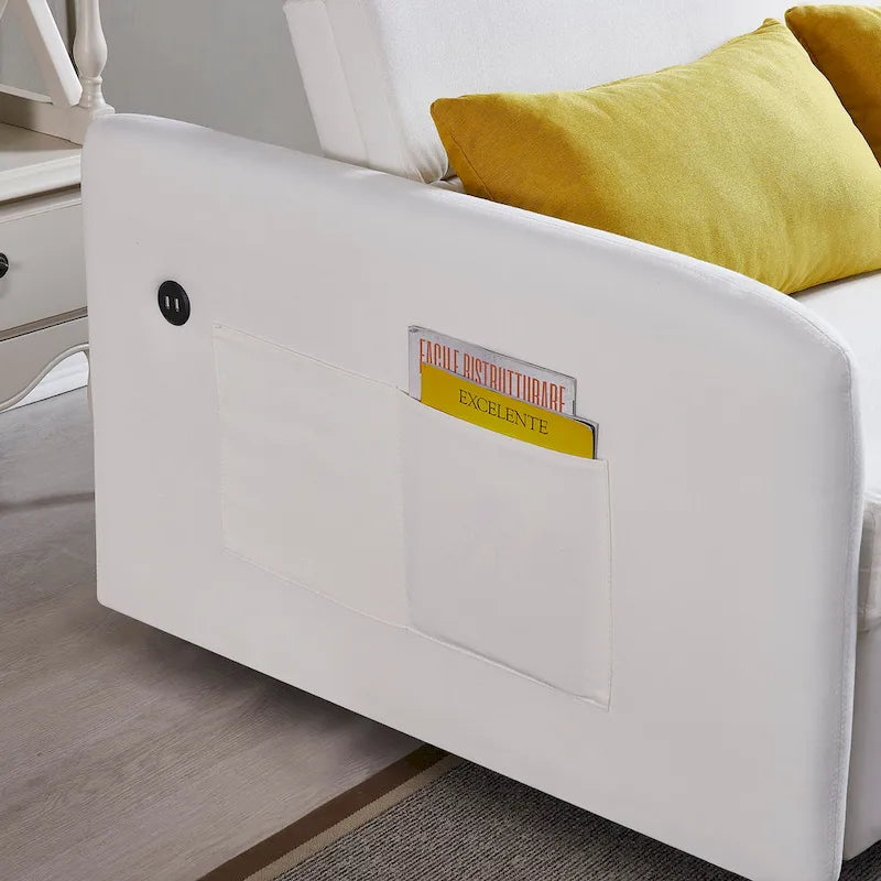 Grey / White / Black Convertible Sofa Bed with USB Port, Seats 2