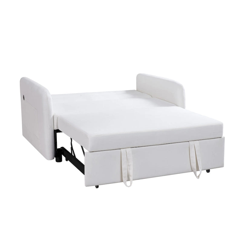 Grey / White / Black Convertible Sofa Bed with USB Port, Seats 2
