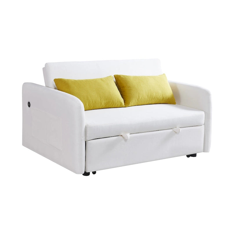 Grey / White / Black Convertible Sofa Bed with USB Port, Seats 2