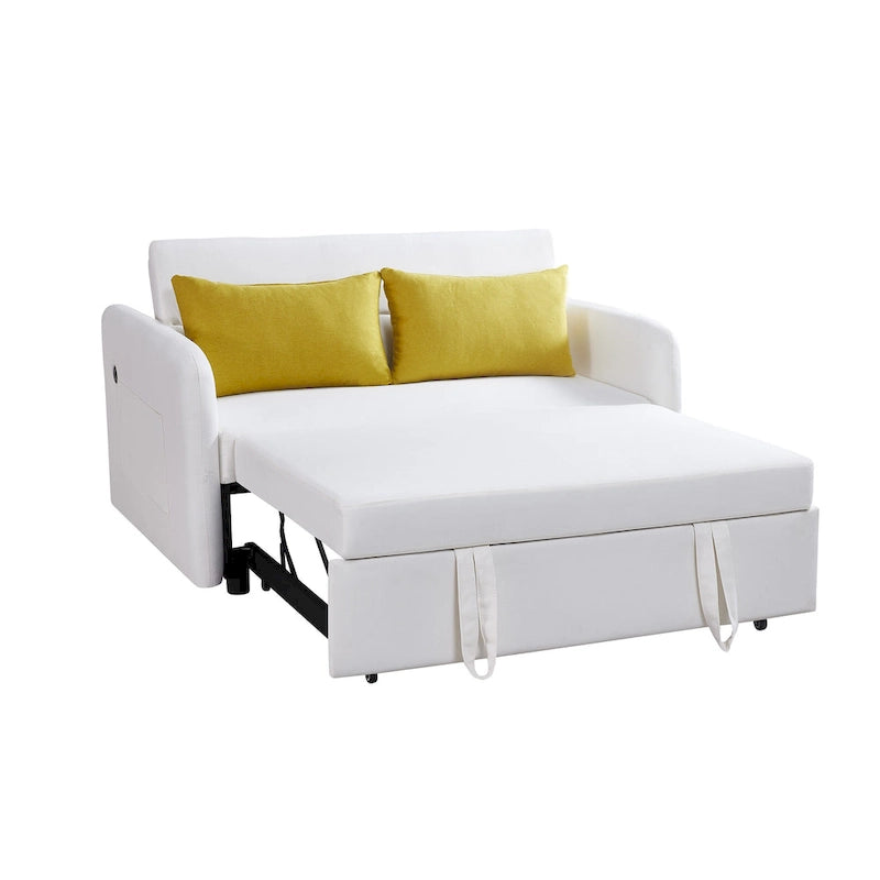 Grey / White / Black Convertible Sofa Bed with USB Port, Seats 2