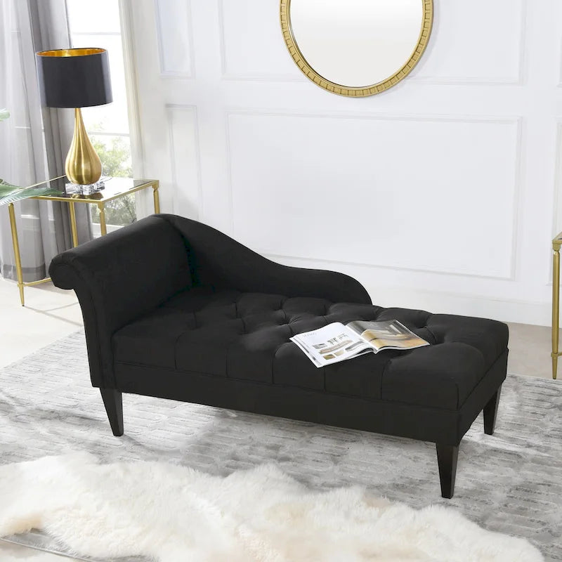 Jet Black / Beige / White / Blue / Yellow / Brown Tufted Rolled-Arm Chaise Lounge, Single