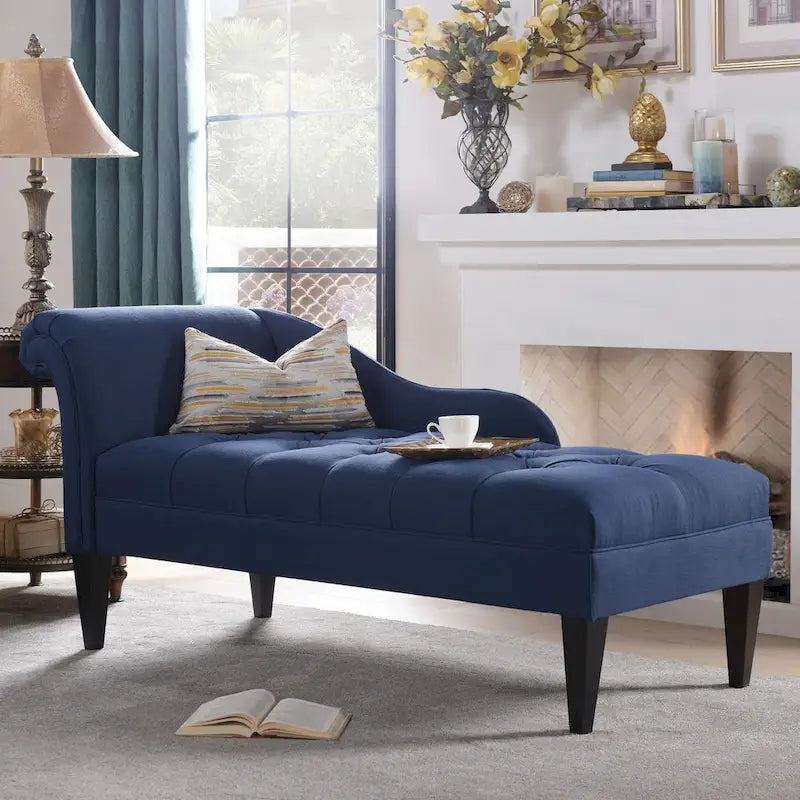 Jet Black / Beige / White / Blue / Yellow / Brown Tufted Rolled-Arm Chaise Lounge, Single