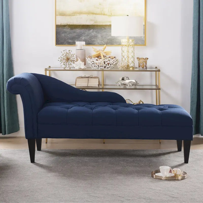 Jet Black / Beige / White / Blue / Yellow / Brown Tufted Rolled-Arm Chaise Lounge, Single
