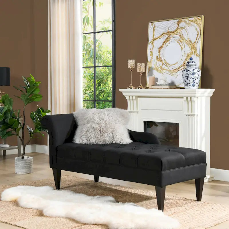 Jet Black / Beige / White / Blue / Yellow / Brown Tufted Rolled-Arm Chaise Lounge, Single