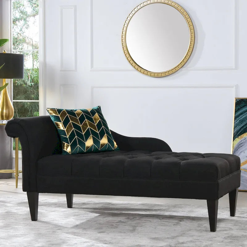 Jet Black / Beige / White / Blue / Yellow / Brown Tufted Rolled-Arm Chaise Lounge, Single