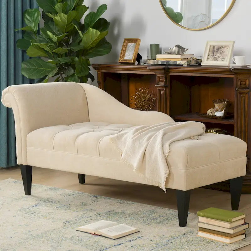 Jet Black / Beige / White / Blue / Yellow / Brown Tufted Rolled-Arm Chaise Lounge, Single