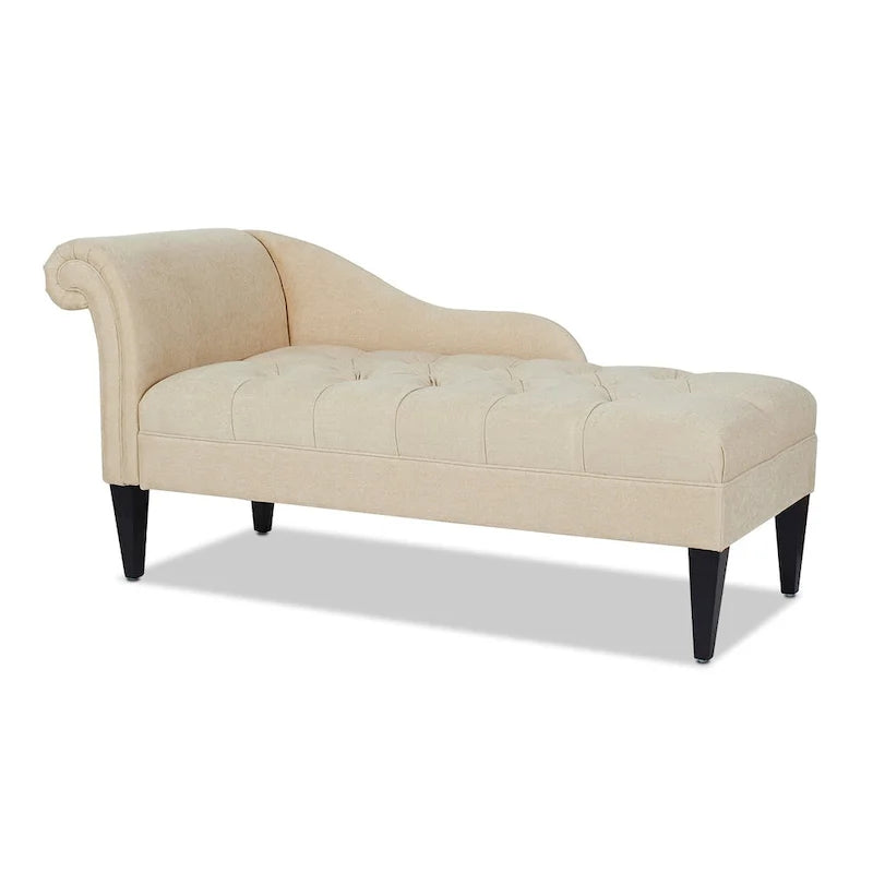 Jet Black / Beige / White / Blue / Yellow / Brown Tufted Rolled-Arm Chaise Lounge, Single