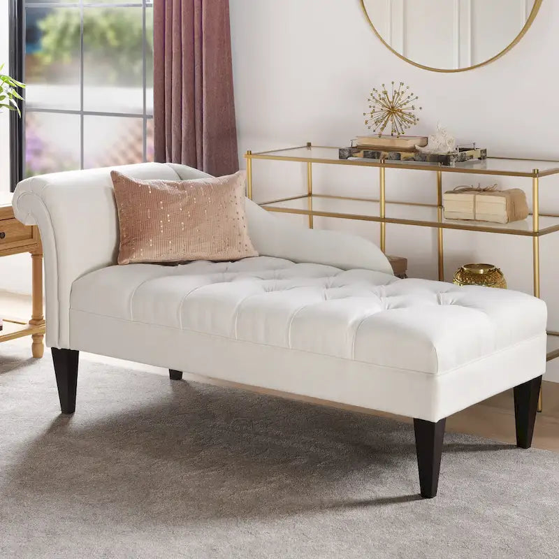 Jet Black / Beige / White / Blue / Yellow / Brown Tufted Rolled-Arm Chaise Lounge, Single