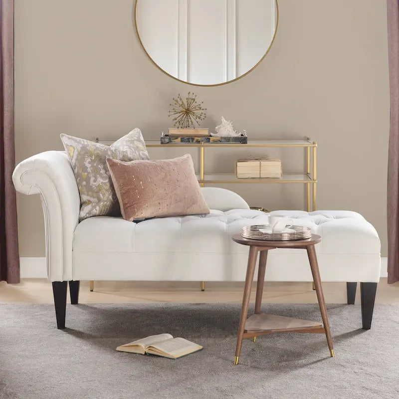 Jet Black / Beige / White / Blue / Yellow / Brown Tufted Rolled-Arm Chaise Lounge, Single