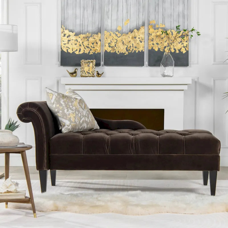 Jet Black / Beige / White / Blue / Yellow / Brown Tufted Rolled-Arm Chaise Lounge, Single