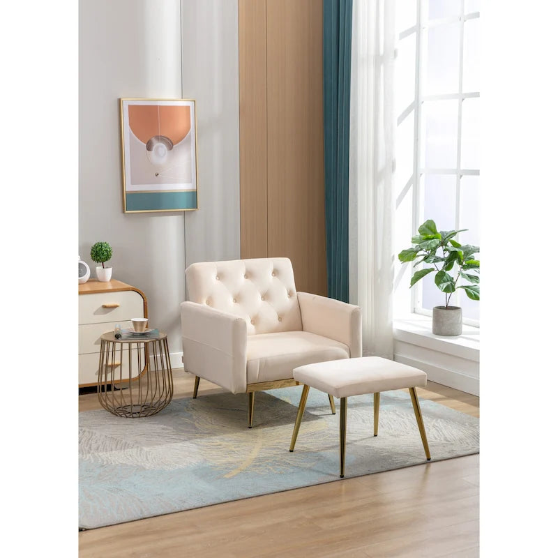 Multi-Color Velvet Tufted Convertible Armchair with Ottoman – Single