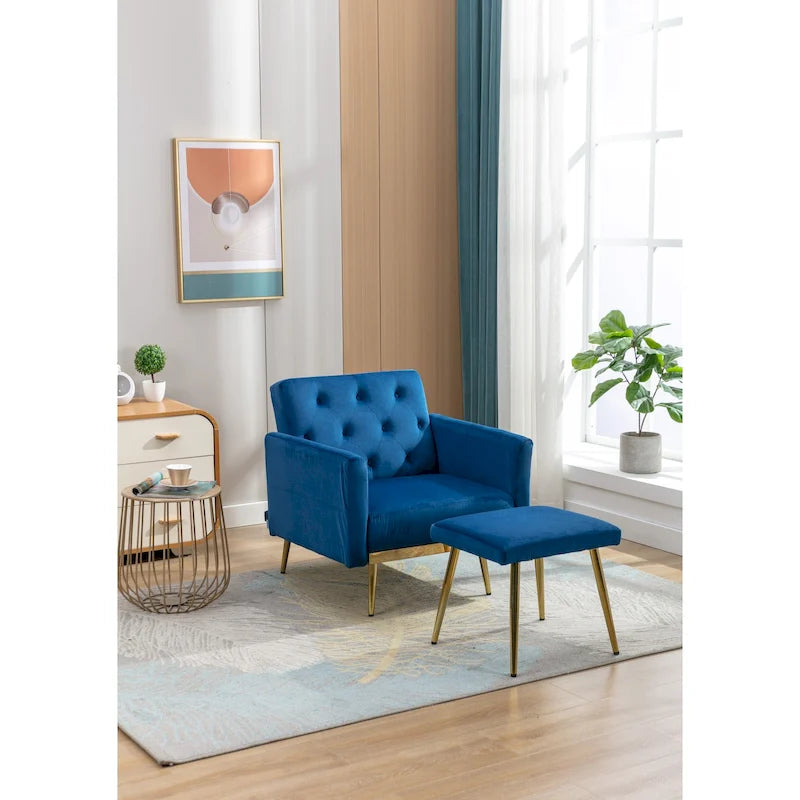 Multi-Color Velvet Tufted Convertible Armchair with Ottoman – Single