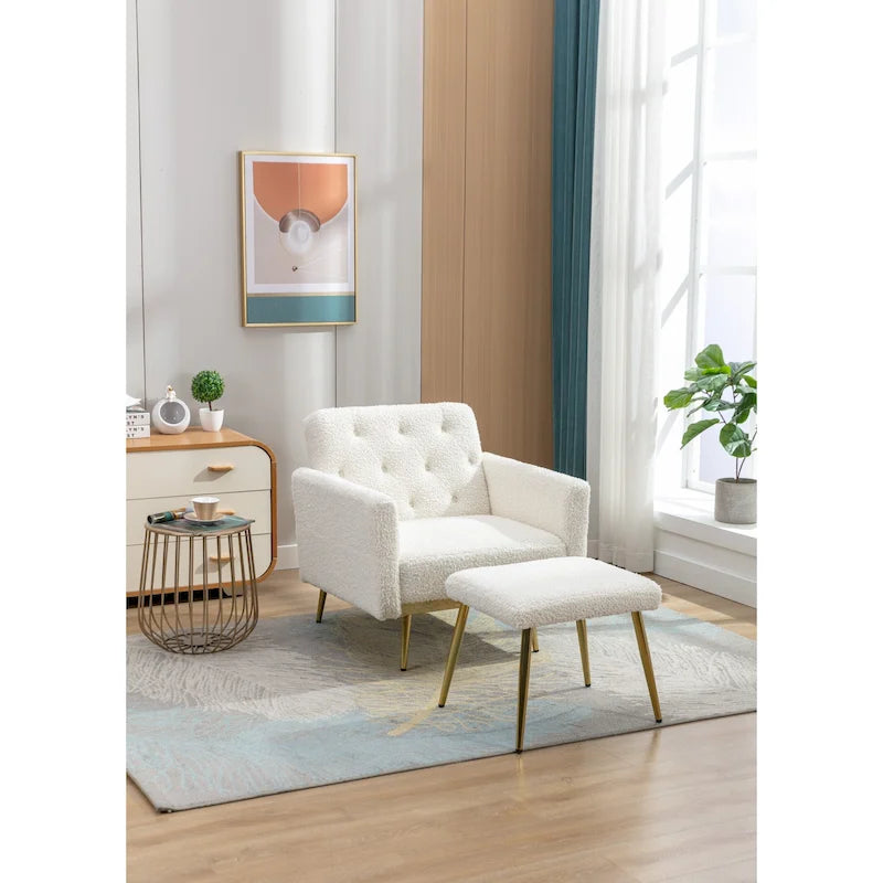 Multi-Color Velvet Tufted Convertible Armchair with Ottoman – Single