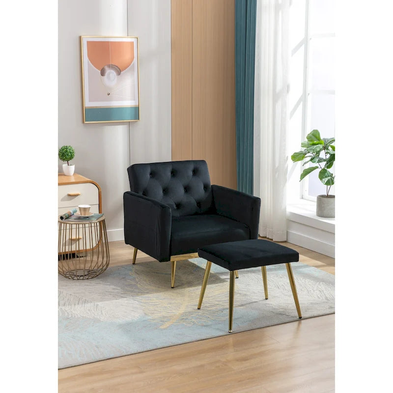 Multi-Color Velvet Tufted Convertible Armchair with Ottoman – Single